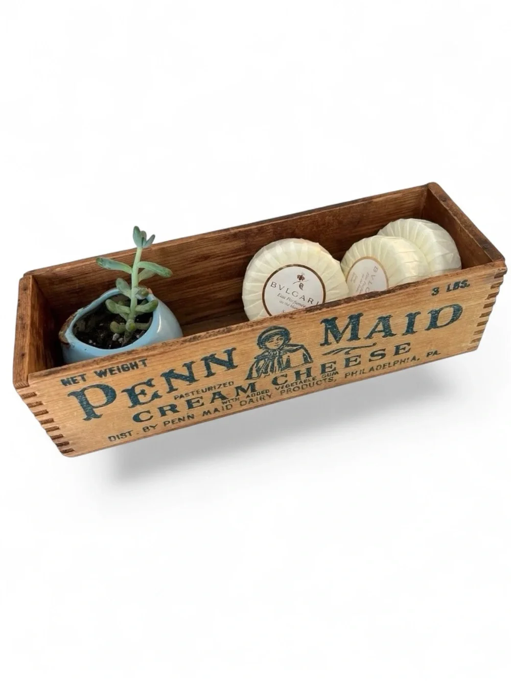 Vintage 50s Penn Maid Wooden Cheese Box Dove-Tail Antique Country Kitchen Decor